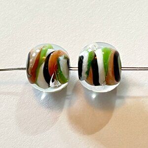 As Low As $2 Fall Swirl Unicorn Marble Round Boro Lampwork Beads 11mmx9.5mm (2)